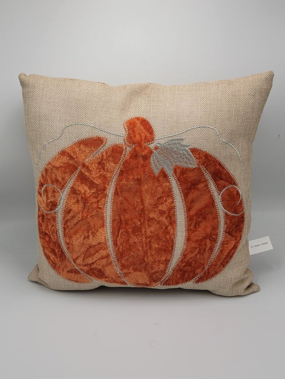 Velvet Pumpkin Design Throw Pillow 12x12 Inches Burlap Style Beige Fabric Home D